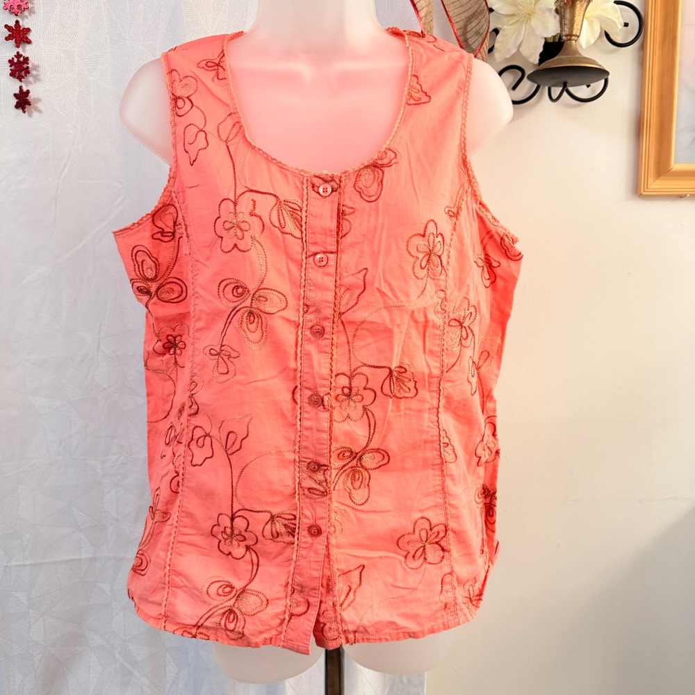Floral Coral Button-Up Women's Top